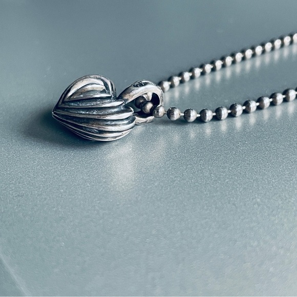 Lagos Caviar Vintage Puffy Ribbed Heart Sterling Silver Pendant Chain Ne… - Picture 3 of 8